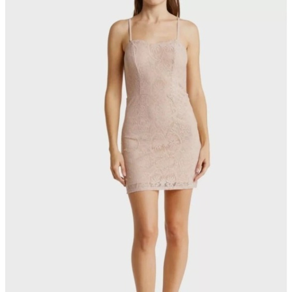 Dress the Population Leanne Lace Mini Cocktail Dress Homecoming Pink Medium NEW